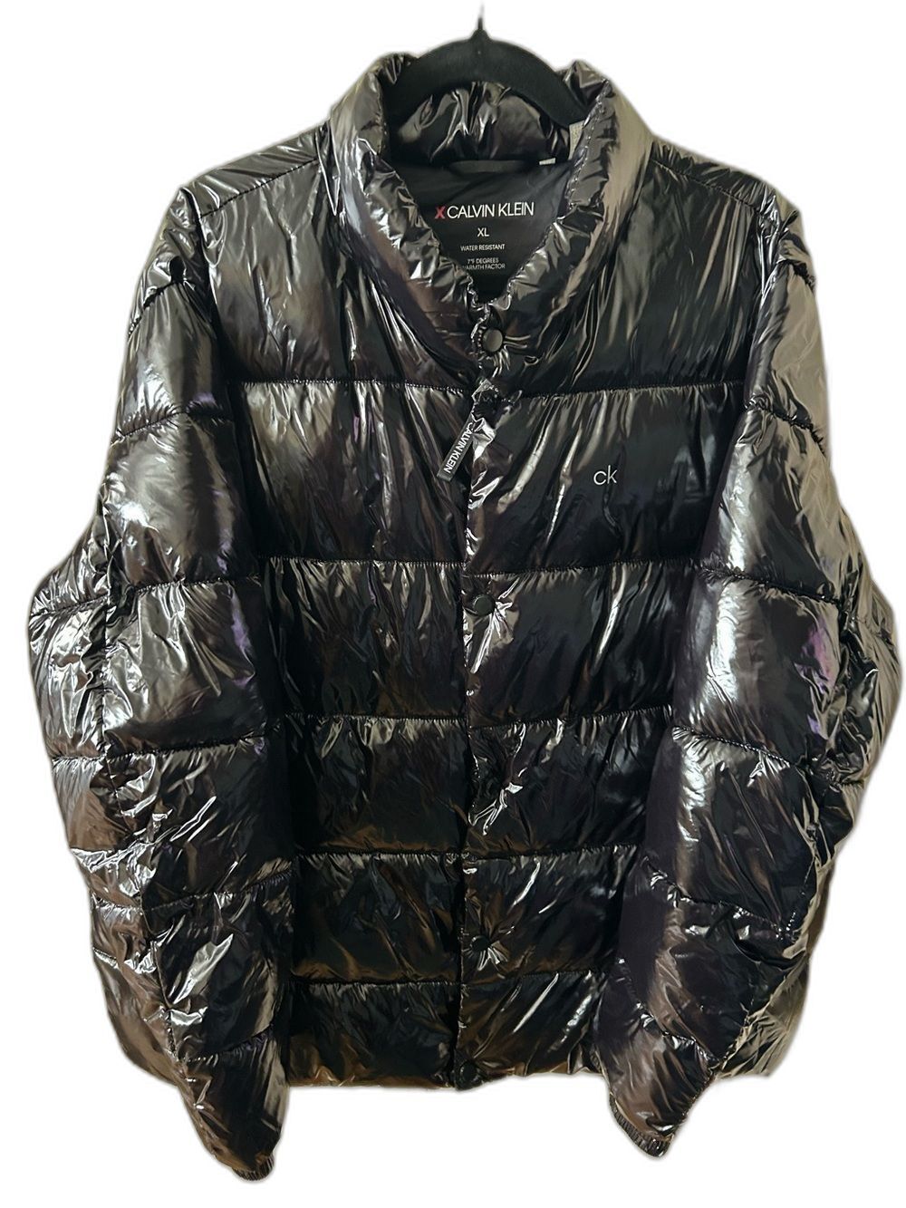 Calvin Klein Glossy Black Quilted Puffer Coat - Size XL - Picture 1 of 7